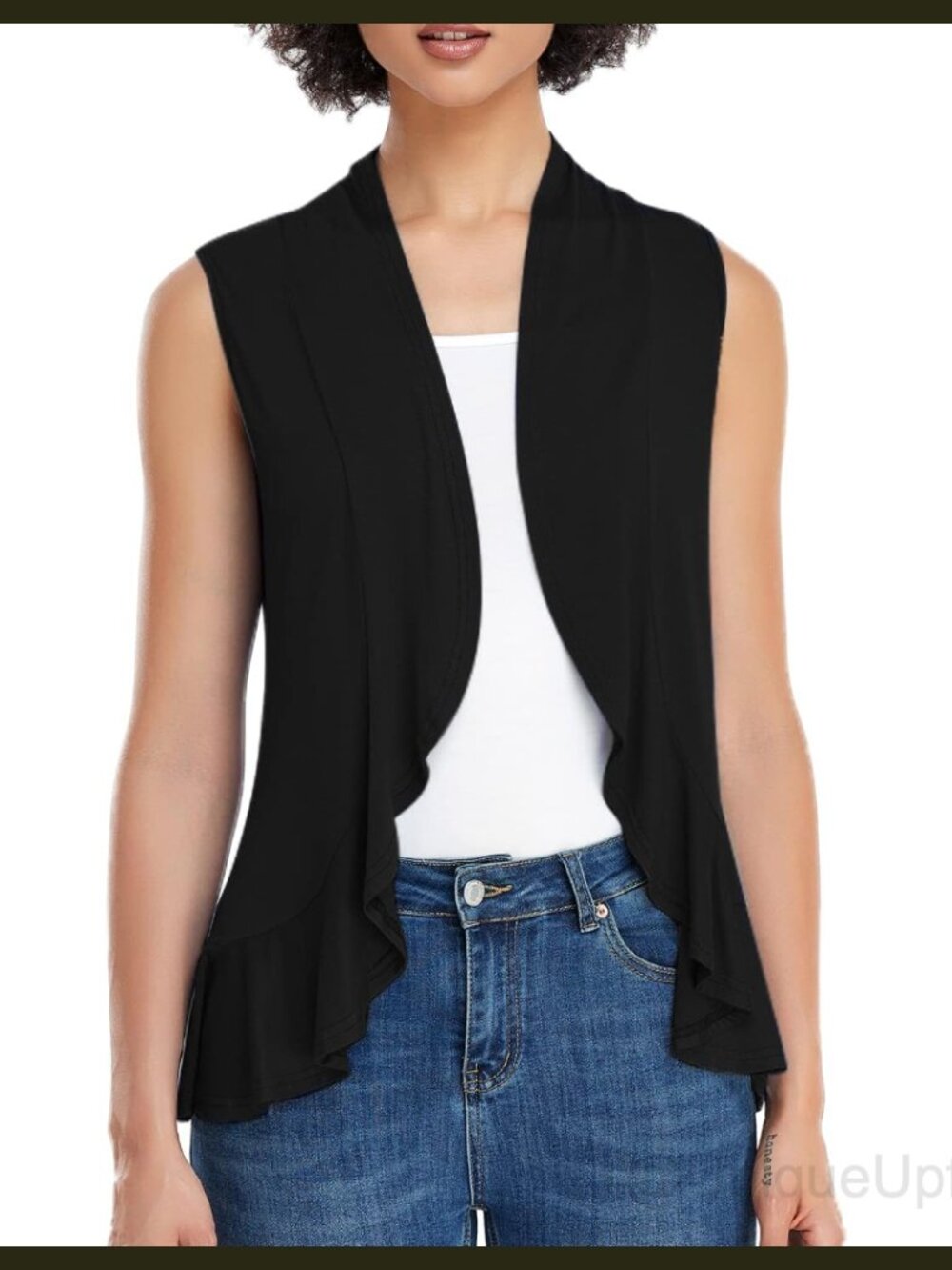 Lightweight Sleeveless Open Front Cardigan Asymmetrical Hem Vest